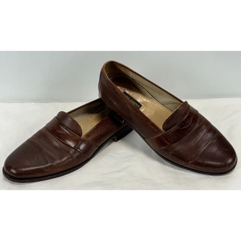 Vtg Martin Dingman Leather Penny Loafers Shoes 8.5 Men's Brown Textured Lizard?